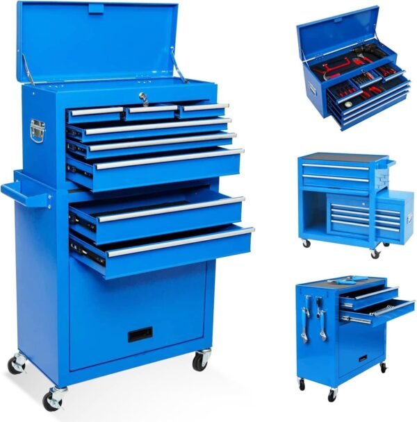 8-Drawer High Capacity Rolling Tool Box with Wheels,Rolling Tool Chest with Drawer,Tool Box on 4 Wheels with Lock, Tool Storage Cabinet Removable Portable Box for Garage Warehouse