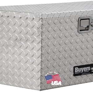 Buyers Products 1701380 Aluminum Trailer Tongue Box, 14 x 14.4 x 35.2 Inch, Silver Diamond Tread, Made In The USA, Trailer Tongue Tool Box For Storage And Organization, Trailer Storage Box