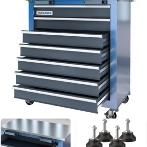 7-Drawer Rolling Toolbox,Tool Box with 360° Lockable Wheels and Padded Feet,Tool Chest with Keyed Locking System and Drawer Liners,can be Combined Storage System with Tool Chest