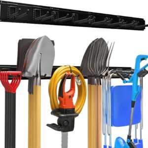 Garage Garden Tool Organizer Wall Mount, Heavy Duty Garage Tool Storage Rack 64 Inches, Max Load 440lb - Shovel, Rake, Folding Chair, Weed Eater Storage