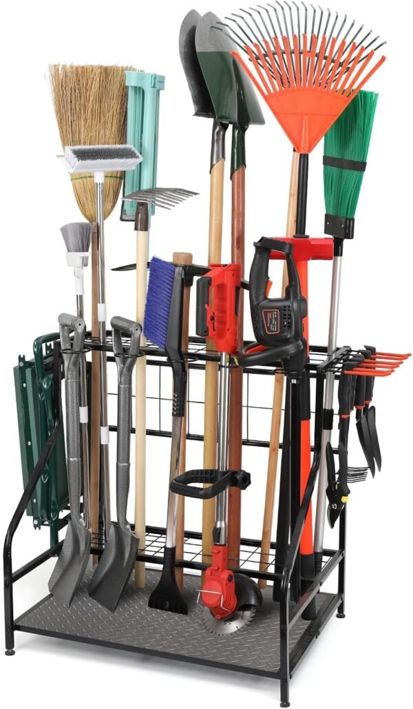Garden Tool Organizer for Garage, Yard Tool Storage, Garden Tool Rack, for Shed Home Outdoor, Up to 58 Long-Handled Tools, Garden Tool Stand, Heavy Duty Steel, Black