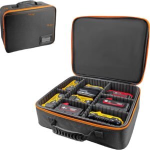 Extra Large Hard Tool Battery Carrying Case fits for Dewalt/Milwaukee/Makita 20V/60V/12V/18VBattery & Charger, Portable Power Tool Box Storage Bag with Adjustable Dividers for Accessories Organizer