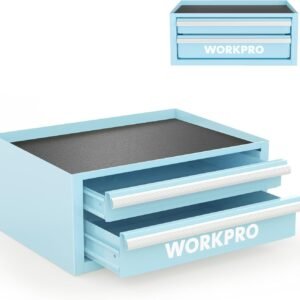 WORKPRO 12.5" Mini Tool Box with 2 Drawers & 1 Open Top Storage, Small Metal Tool Chest with PVC Liners & PP Feet Pads, Cold Rolled Steel Toolbox with Drawer Liners & Magnetic Tabs