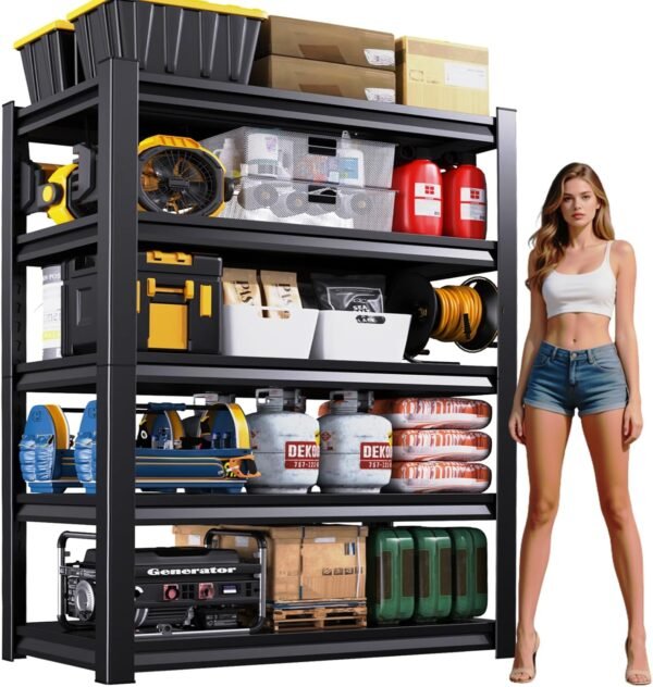 72''H Garage Shelving Heavy Duty 5-Tier Adjustable Storage Shelves Unit,3000 LBS Metal Utility Rack Shelf for Industries, Warehouses, Basement,Black (72'H x 36''W x 16''D)