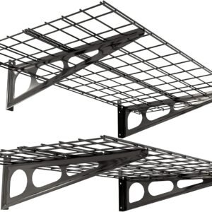 FLEXIMOUNTS 2-Pack 2x4ft 24-inch-by-48-inch Wall Shelf Garage Storage Rack Wall Mounted Floating Shelves, Black