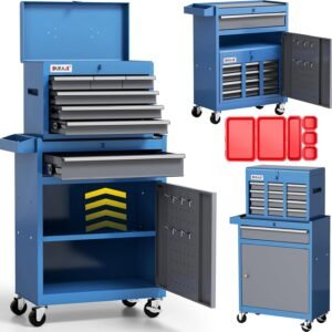 Tool Chest 7-Drawer | 40'' Large Rolling Tool Chest with Wheels | Detachable Top Metal Tool Box | Garage Storage Cabinet for Repair Room,Warehouse | Rolling Tool Box with Hooks,Liners,Tray Divider
