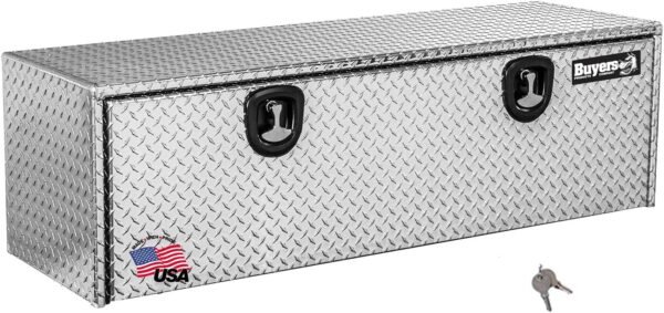 Buyers Products 1705115 Diamond Tread Aluminum Underbody Truck Tool Box W/Compression Latch, 18 x 18 x 60 Inch, Made in the USA, Truck Box For Storage & Organization, Durable Job Box for Truck