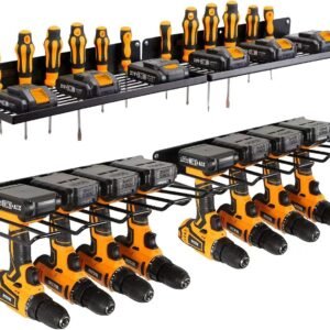Power Tool Organizer with Charging Station, Drill Holder, Wall Mount, Garage Storage Shelves, Heavy Duty Pegboard Wall Organizer Set, Solid Metal, Black, 2 Pack, 4 Set