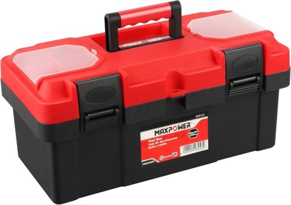 MAXPOWER Tool Box 16 inch, Plastic Small Tool Box with Latch and Removable Tray, Lockable Toolbox for Home