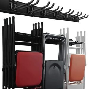 Wallmaster Garage Storage Organization Wall Mount, Garden Tool Rack Organizer Heavy Duty Folding Chair Hangers with 6 Adjustable Hooks 48inch Tracks Max Load 450lb