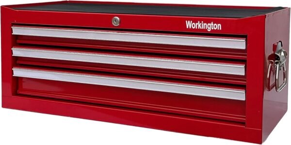 Workington Industrial 3 Drawers Portable Metal Intermediate Box, 26" Middle Tool Chest Cabinet with Ball Bearing Drawer Slides, Steel Tool Storage Box Organizer 4009 Red