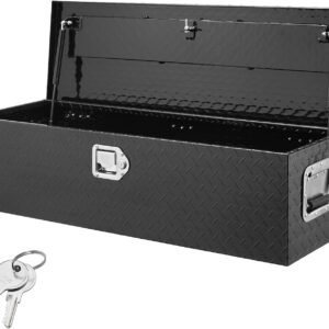VEVOR Heavy Duty Aluminum Truck Bed Tool Box, Diamond Plate Tool Box with Side Handle and Lock Keys, Storage Tool Box Chest Box Organizer for Pickup, Truck Bed, RV, Trailer, 39"x13"x10", Black