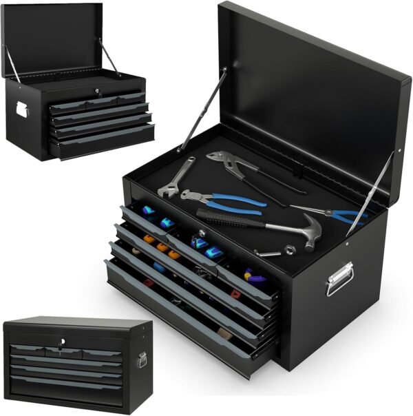 ERGOMASTER Steel Tool Box, 24'' Metal Tool Box with 6 Drawers, Lockable Heavy Duty Tool Chest Cabinet Storage Toolbox for Garage, Workshop, Repair Shop (Black-6 Drawers)