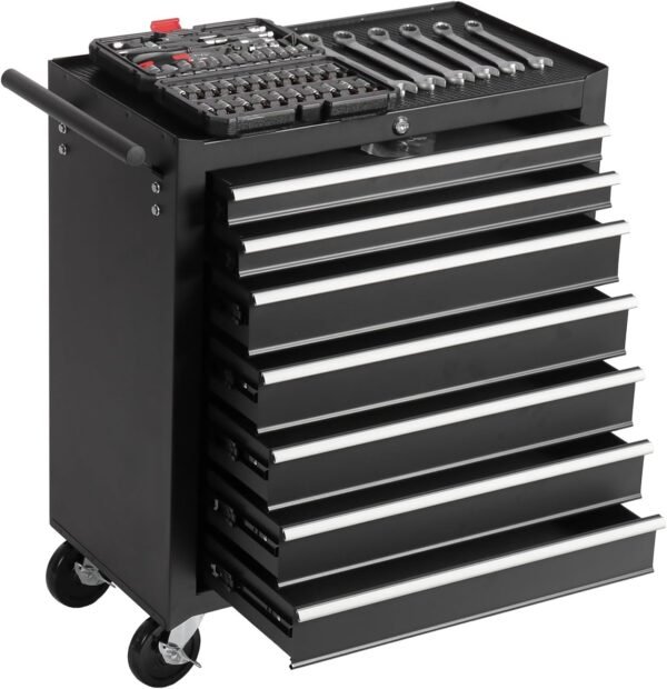 7-Drawer Rolling Tool Chest with Wheels,Tool Storage Cart with Locking System,High Capacity Detachable Mobile Tool Storage Cabinet (Black (7 Drawer Rolling Tool Chest with Wheels))