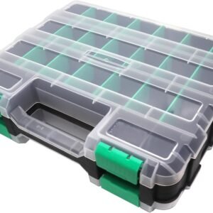 Double Side Tool Box Organizer, Hardware Storage Box, Portable Small Parts Organizer with Removable Plastic Dividers for Screws, Nuts, Nails, Bolts, Green