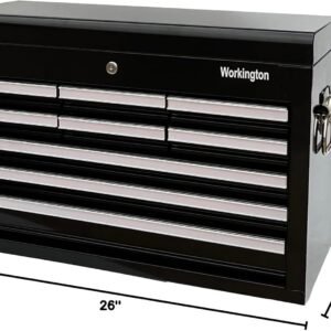 Workington Professional Industrial Portable Metal Tool Chest with 9 Drawers, 26" 9-Drawer Tool Chest Cabinet with Ball Bearing Drawer Slides, Steel Tool Storage Box Organizer 4016 Black