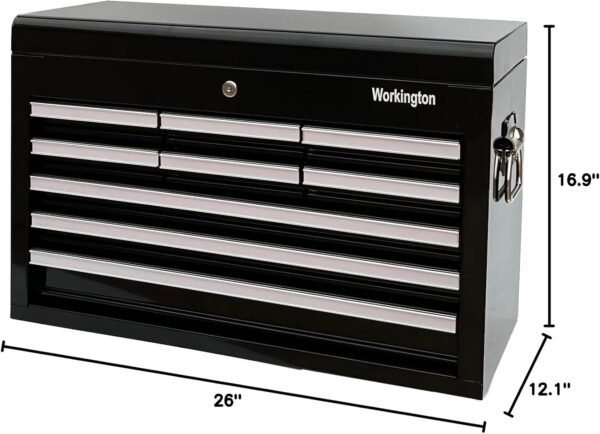 Workington Professional Industrial Portable Metal Tool Chest with 9 Drawers, 26" 9-Drawer Tool Chest Cabinet with Ball Bearing Drawer Slides, Steel Tool Storage Box Organizer 4016 Black