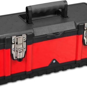 Steel Tool Box 15.5 Inch Small Portable Tool Organizer Box with Built-in Short Non-slip Handle Car Box with Removable tray