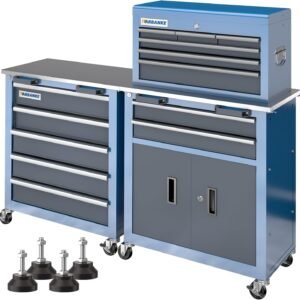 Rolling Tool Chest with Stainless Steel Tabletop,5-Drawer Tool Chest&8-Drawer Tool Box with Connection Buckle,Locking System Storage Cabinet with 360° Brake Swivel Wheels and Foot Pad