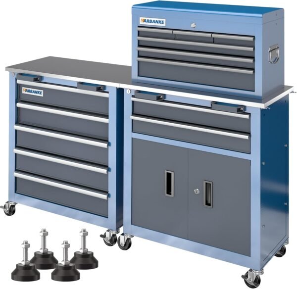 Rolling Tool Chest with Stainless Steel Tabletop,5-Drawer Tool Chest&8-Drawer Tool Box with Connection Buckle,Locking System Storage Cabinet with 360° Brake Swivel Wheels and Foot Pad