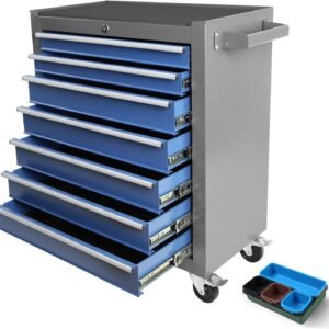 7-Drawer Tool Chest with Wheels, Rolling Tool Chest with Drawers, Top Cushion & 7PCS Tray Divider Set, Multifunctional Craftsman Tool Storage Chest for Garage, Warehouse, Workshop, Repair Shop,Blue