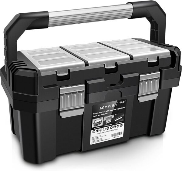 Anyyion 14 Inch Tool box with Removable Tray, Truly Strong and Durable For Craft Storage, Household（14In）