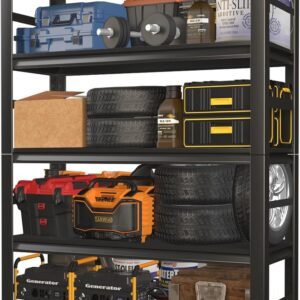 Garage Shelving, 72" H × 48" W Heavy Duty Metal Shelving - Easy to Assemble, Adjustable 5-Tier Storage Shelves, Double-Thickened Columns, 3000 lbs Capacity, for Garage, Pantry Storage, Black