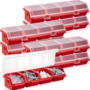 Hushee 6 Pack Screw Organizer Box with Lids 4 Compartments Tool Bin Divider Small Parts Storage Organizer sorting Screw Toolbox Case for Garage Craft Hardware Workbench Storage(Red)