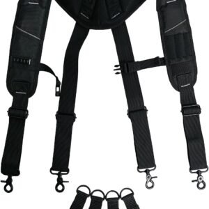 KUNN Tool Belt Suspenders Padded Carpenter Construction Electrician Work Suspender with Attachment Loops for Men,Black