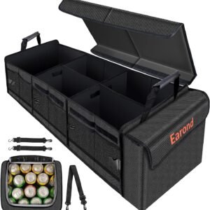 Car Trunk Organizer with Portable Leakproof Cooler Bag,Foldable Cover,Adjustable Securing Straps,Collapsible for Car,SUV,Truck and Other Vehicles(4-in-1 with Cooler)