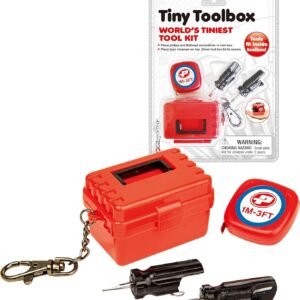 World's Tiniest Tool Box - Includes; Flathead Driver, Screw Driver, Measuring Tape, Tool Box Carry Case on a Keychain