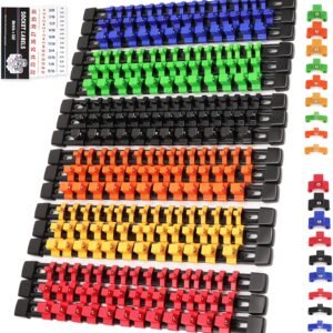 SWANLAKE Socket Organizer Set 18-Piece, 1/4-Inch x 96 Clips, 3/8-Inch x 90 Clips, 1/2-Inch x 72 Clips, Socket Organizer for Tool Box Drawer, Drive Socket Trays, Socket Holder Clip Rail