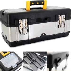 Anyyion 16.5-Inch Tool Box - Portable Lockable Storage, Stainless Steel & Plastic Construction - Removable Tray, Toolbox Organizer Truly Strong and Durable