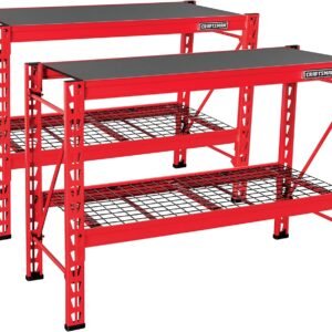 Craftsman 2-Shelf 3-Foot Tall Stackable Tool Chest Depth Storage Rack, 2-Pack, Red