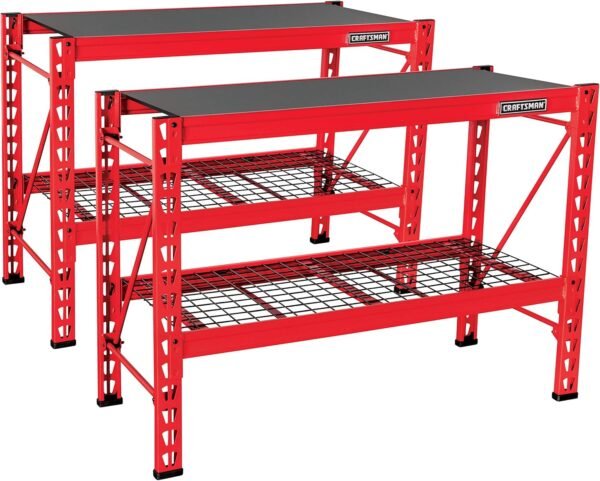 Craftsman 2-Shelf 3-Foot Tall Stackable Tool Chest Depth Storage Rack, 2-Pack, Red