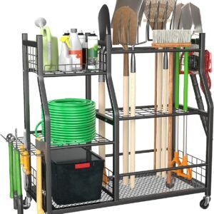 Ultrawall Garden Tool Organizer, Yard Tool Storage Rack for Garage Organization with Lockable Wheels, Garden Tool Stand for Rake, Brooms, Indoor & Outdoor Use