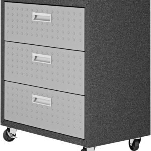 Manhattan Comfort Fortress Collection Convenient Durable Mobile Garage Chest Great for Tools and Supplies, Dark Charcoal Gray/Silver