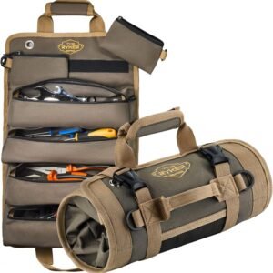 The Ryker Roll Up Tool Bag Organizer Gifts for Dad. Heavy Duty Motorcycle Tool Roll Bag Organizer. Portable Rollup Toolbag w/Detachable Pouches - Tools Bags Mens gifts for him - Mechanic & Electrician